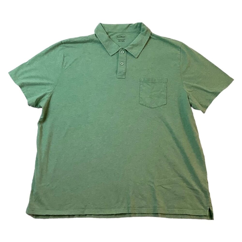 LL Bean Men's Slightly Fitted Polo Golf Shirt Green Short Sleeve Size 2XL Reg